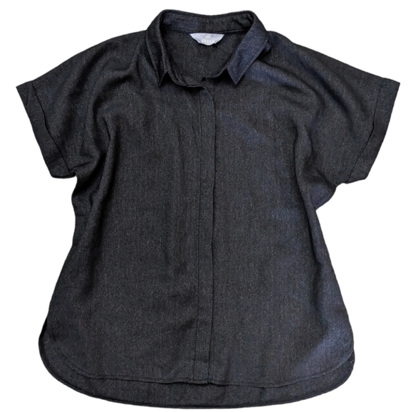 skiia Tops - skiia herringbone button down collar tee shirt blouse grey